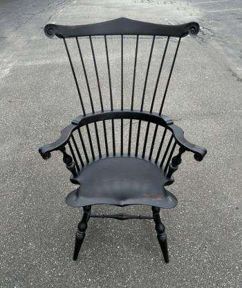 Image of D R Dimes fan back Windsor chair in crackle black