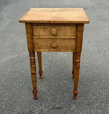 Image of Early American Sheraton work table in tiger maple c1830