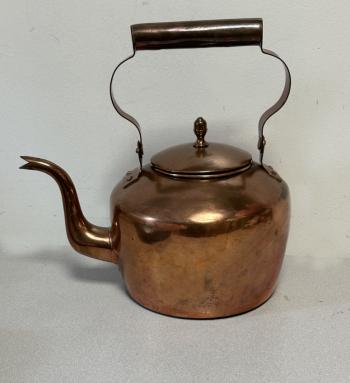 Image of English rose copper gooseneck hearth kettle c1780