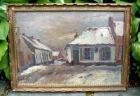 Belgian oil on canvase winter village scene by Herman Broechaert