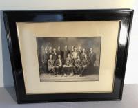 Vintage photo of carpet ball trophy and team c1900