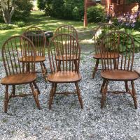 Set of 6 vintage Hitchcock oak Windsor plank seat chairs c1980
