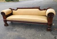 Philadelphia Federal sofa with shell carved arms and paw feet c1830