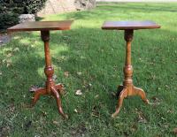 Pair of tiger maple snake foot candle stands