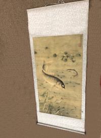 Chinese hanging silk scroll of koi fish