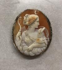 Classical 18K shell cameo of Diana the Huntress c1880