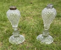 Pressed glass whale oil lamps c1850