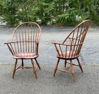 D R Dimes pair Windsor armchairs with saddle seats