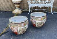 Large pair Chinese export fish bowl planters