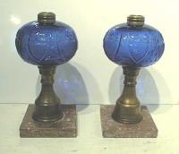 Antique American Cobalt pattern glass lamps