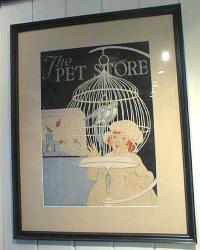 Antique Watercolor The Pet Store by F.A.Nash