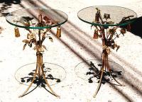 Pair of Antique French iron and glass leaf pattern end tables