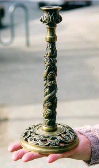 Antique Chinese serpent brass candle stick