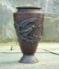 Antique Japanese Bronze Vase with Dragon