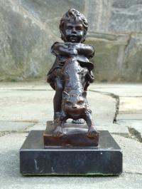 Girl Pulling Cat by the Tail Bronze