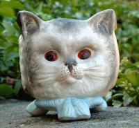 Antique Rare Victorian Cat Dog and Owl Face Porcelain Fairy Lamp