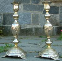 French Brass and Silver Plate Baroque Style Candlesticks