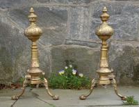 Antique Formal Tall Column Solid Brass Andirons