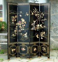 Antique Chinese Oriental 4 Panel Screen with soap stone