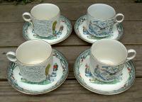 Set of 4 Vintage Staffordshire Breakfast Cup and Saucer Set circa 1920