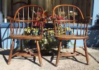 Antique 19th Century Pair of Oak Firehouse Windsor Arm Chairs