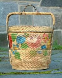 Vintage Chinese Painted Picnic Basket