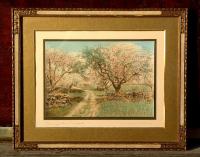 Wallace Nutting hand colored Print Through the Orchard