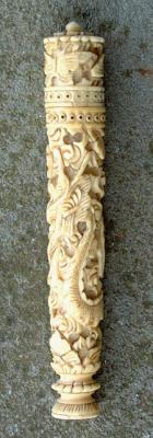 Antique Hand Carved Chinese Ivory Needle Case