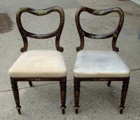 Pair Antique Victorian Empire Hand Painted Side Chairs