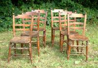 Antique English Elm Plank Seat Chairs set of 6