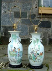 Antique Pair Late 19th Century Chinese Porcelain Vase Lamps
