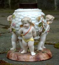 Antique Porcelain Cherub Lamp Base