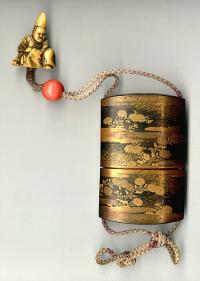 Antique Japanese Lacquer Inro and Ivory Netsuke