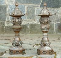 Vintage Bronze Chinese Pagoda Lamps