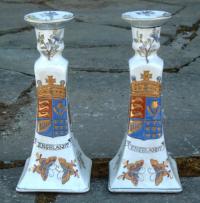 Antique Chinese Export Armorial Candle Sticks