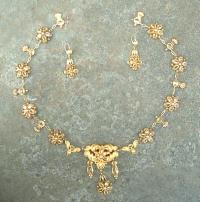 Antique French Necklace and Earrings 18k gold and citrine stones