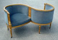 Antique French Tete a Tete upholstered gold leaf