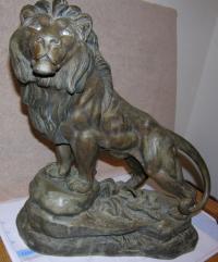 L Carvin French bronze lion sculpture