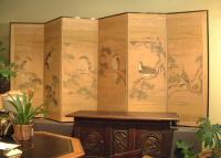 Six fold Japanese Byobu screen with falcons