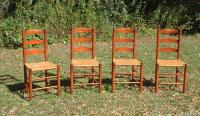 Vintage set maple ladder back dining chairs with ash splint seats c1930
