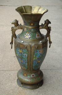 Champleve bronze Chinese urn with handles c1860