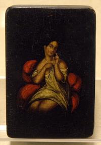 Antique Hand Painted Tobacco Snuff Box woman of the evening c1820