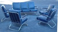 Lloyd Blue Deco couch and four chairs Modern Chrome Parlor set c1930