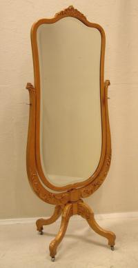 John Breuner Birdseye maple beveled glass cheval mirror c1890
