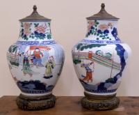 Pair 18th 19th century Japanese Imari jars mounted as lamps