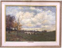 Charles P Gruppe oil on canvas landscape The Sheep Pasture