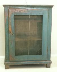 Antique French pie safe in teal blue green with screen door c1800