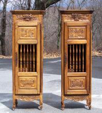 Antique French pair provincial walnut pannetiere cupboards c1750