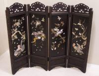 Chinese four panel screen with soapstone and shell