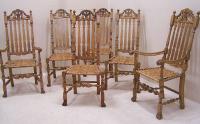 Set Six Wallace Nutting banister back chairs with rush seats c1930